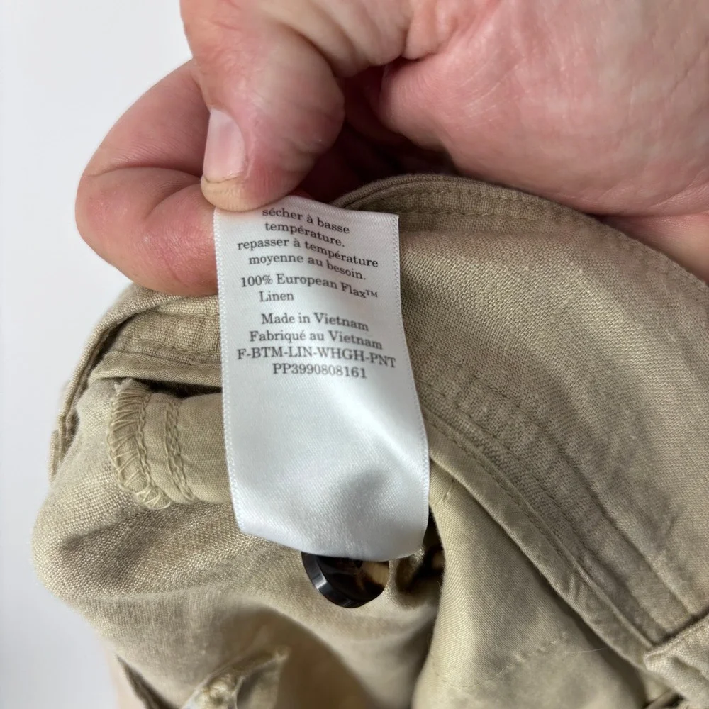 Everlane The Linen Way High Pants Womens 12  Tan European Linen Wide Leg Coastal